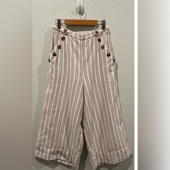 American Eagle Outfitters Pants - American Eagle Striped Wide Leg Linen/Cotton Blend Crop Pants NWT L